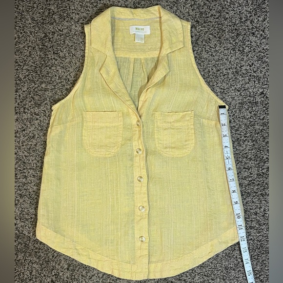 pastel yellow linen button down anthropologie blouse - Picture 4 of 8
